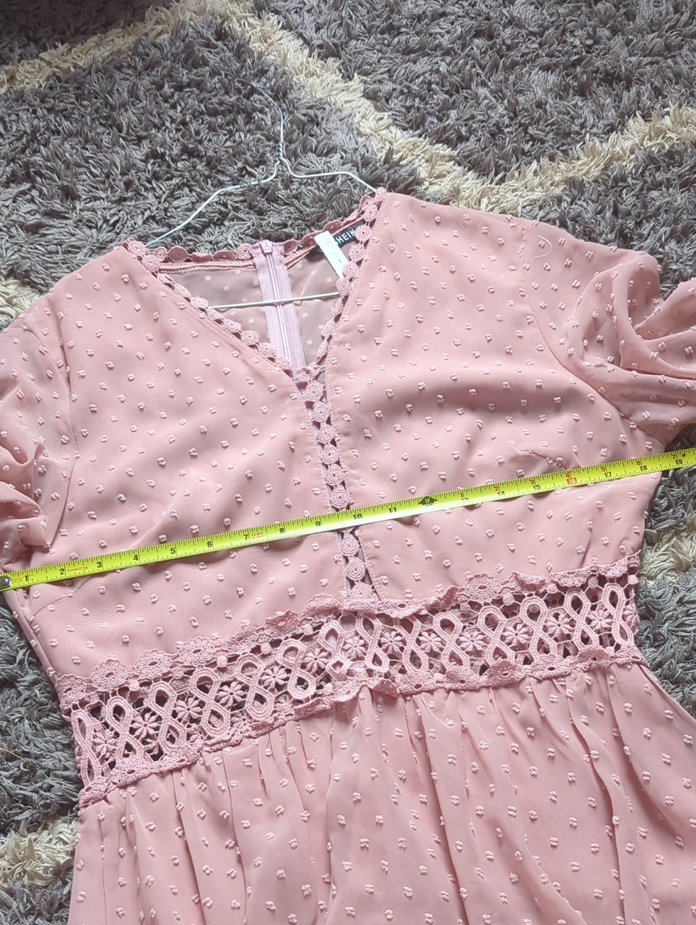 SHEIN Women's Pink Tiered Lace-Waist Long Dress With Long Sleeves - Picture 9 of 9